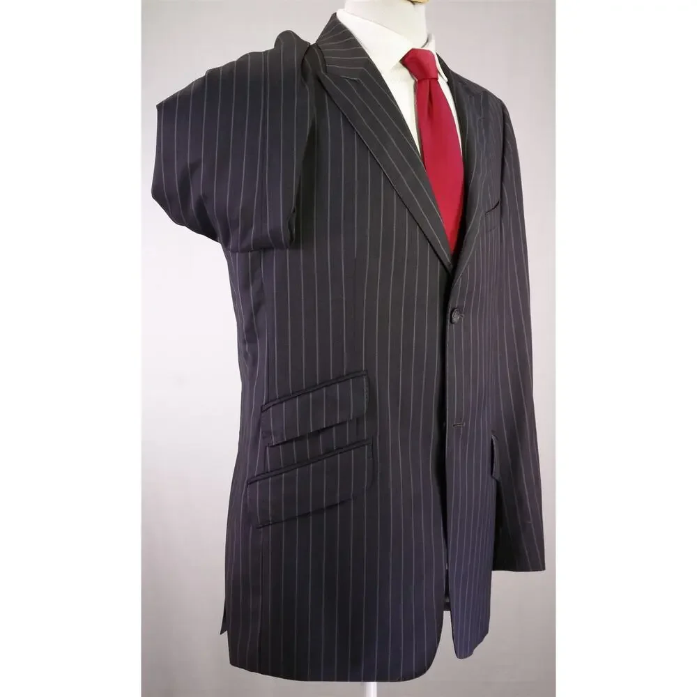 Banana Republic Gray Bold Pinstripe Peak Lapel 2-Btn Wool Suit 44R